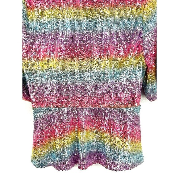 Modcloth Womens Size M Wrap Rainbow Peplum Top Blouse Sequin Surplice Party E1 - Picture 7 of 12